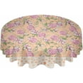 thumbnail image 2 of Spring Floral Round Tablecloth 60 Inch - Waterproof Fabric Table Cloth Protector, Pink Summer Botanical Polka Dot Rustic Tablecloths Washable Table Cover for Kitchen Banquet Coffee Table, 2 of 6