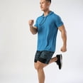 thumbnail image 2 of Jinda Men's Short Sleeve T Shirt Soft Quick Dry Workout Top Cool Summer Hooded Tshirt Running Stretch Slim Fit Comfy Tees Peacock Blue Medium, 2 of 4