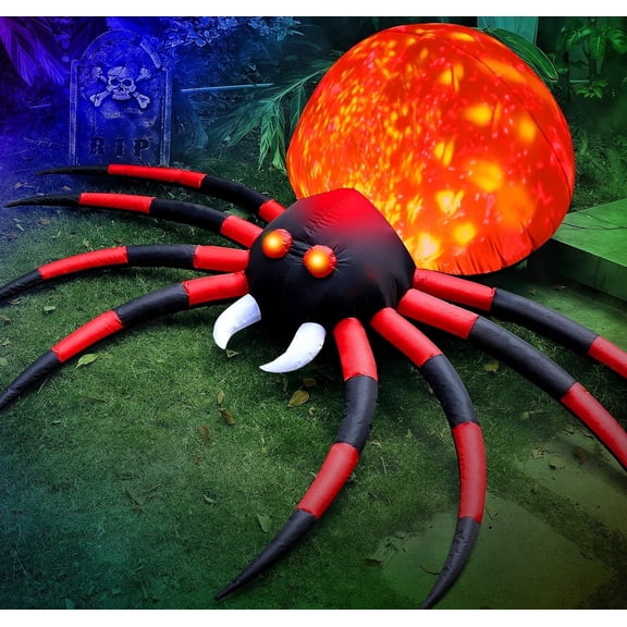 8FT Inflatable Halloween Spider Outdoor Patio Decoration, Giant Crawling Spider with LED Spinning Flame, Large Prop Spooky Spider for Halloween Party Garden Patio Outdoor House Window Decoration