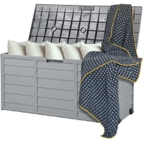 VINGLI Upgraded 75 Gallon Outdoor Storage Box, Lockable Plastic Storage Containers with Lid, Patio Deck Box Furniture for Garden, Pool, Balcony, Yard (Grey)