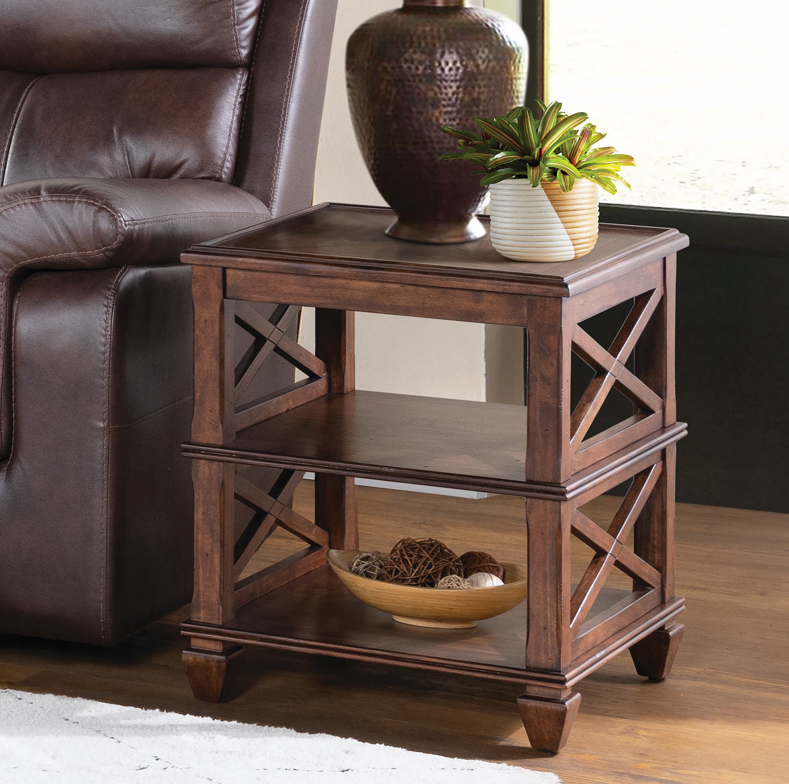 Alaterre Furniture Stockbridge 21" Square Wood End Table with Two Shelves