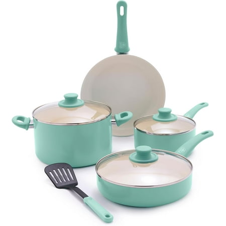 

Soft Grip 8-Piece Cookware Set Healthy Ceramic Nonstick Pots Frying & Sauce Pans PFAS & PFOA Free Dishwasher Safe Even Heating Versatile Kitchen Essentials Turquoise