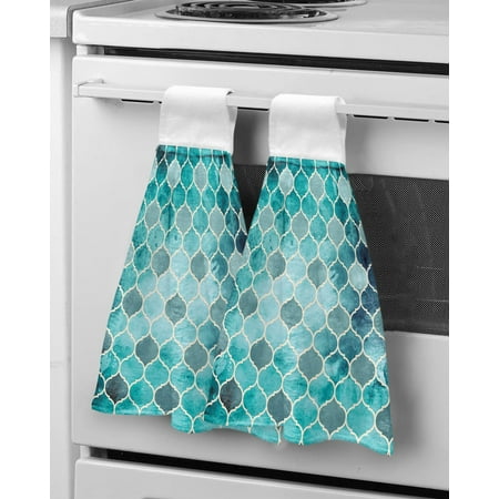 

Moroccan Green Geometric Custom Wipe Hand Towel Absorbent Hanging Towels Home Kitchen Wipe Dishcloths Bathroom Bath Wipe