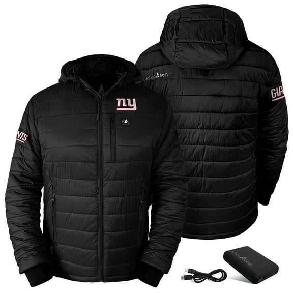 Men's ActionHeat Black New York Giants 5V Battery Heated Insulated Puffer Full-Zip Hoodie Jacket