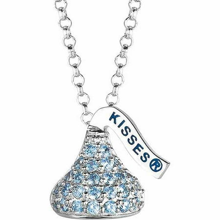 Hershey's Kisses Women's CZ Sterling Silver Small Flat Back March Pendant, 16 with 2 Extension