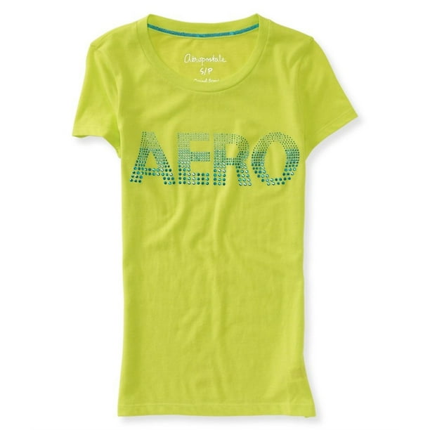 Camiseta adornada Aeropostale con logotipo de diamantes de imitación para mujer verde grande