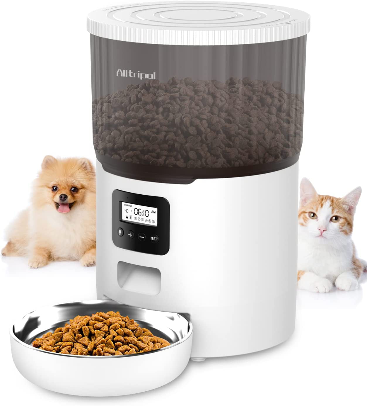 Automatic Feeders with Timer Cat Feeder Automatic Dog Food Dispenser for Pet Dry Pet Feeder Automatic Large Dog Feeder for and Dogs with Stainless Steel Bowl 1-6 Mea -