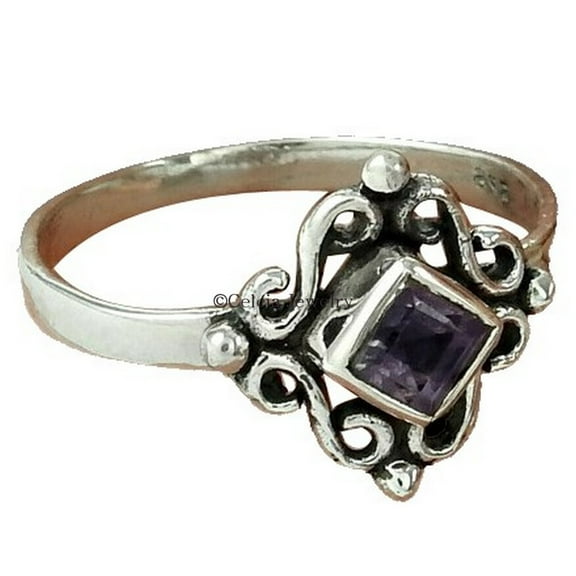Amethyst Purple Gemstone Square Ring, Promise Ring, Statement Delicate Pinky Ring, Mothers Day Gifts, February Birthstone, Gifts For Women Her Mom Wife Sister (amethyst, Size 7)