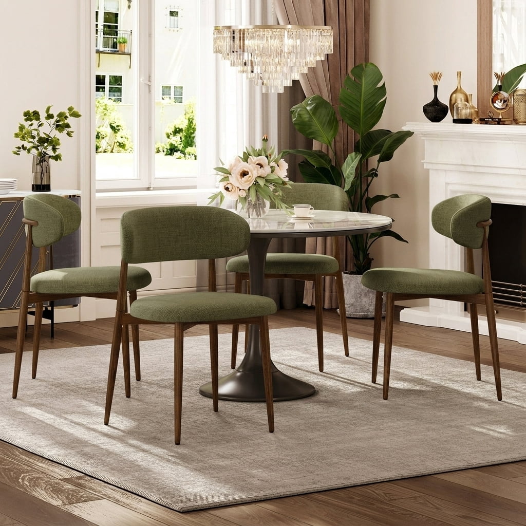 Dining Chairs Set of 2, Metal Kitchen Chairs with Upholstered Seat and Back, Modern Dining Room Chairs for Home and Cafe, Green Seat