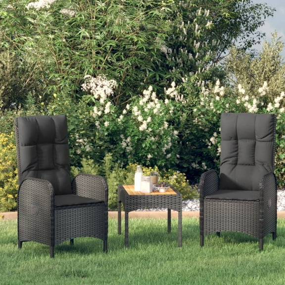 vidaXL Patio Furniture Set 3 Piece Patio Lounge Set with Cushions Poly Rattan