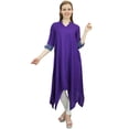 thumbnail image 2 of Bimba Women's Purple Rayon Kurta With Scarf Asymmetrial Hem Designer Dress - 26, 2 of 3