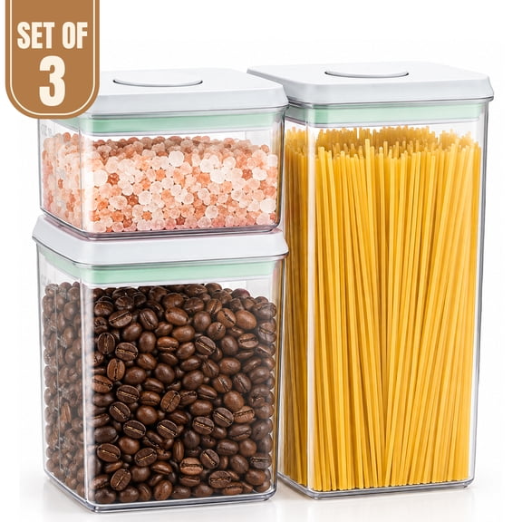 FOUKUS Airtight Pop Up Container Set of 3: 0.5/1.3/1.9 QT Food Storage Containers with Lids, Stackable Kitchen Storage Containers for Cereal, Snacks, Sugar, Coffee