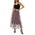 thumbnail image 3 of Caoirhny Women's Mid-Length Skirts, Heart Printed High Waist Mesh Vintage Style Skirts, Casual Simple Bottoms, 3 of 5
