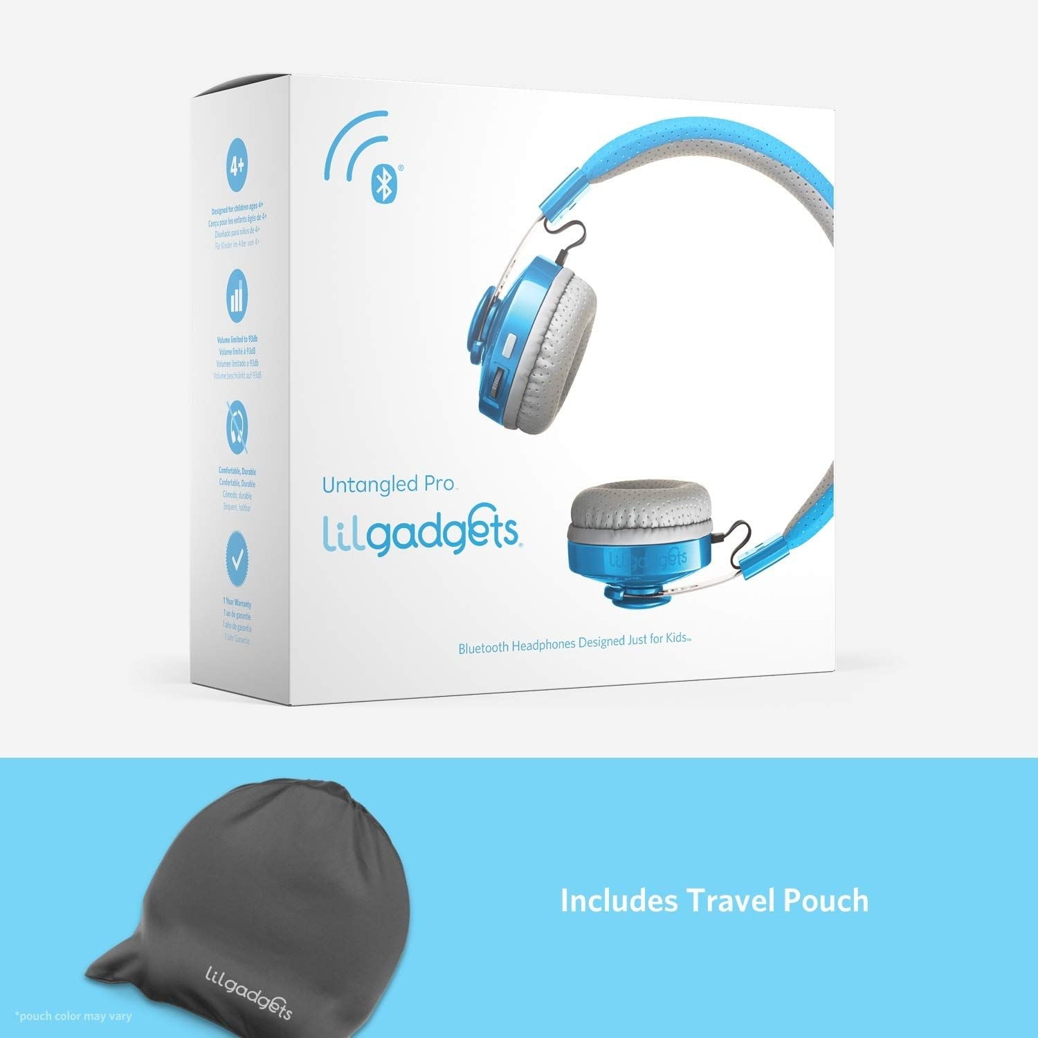 LilGadgets Untangled Pro Wireless Kids Headphones, On-Ear Bluetooth Toddler Headset with Built-In Microphone, Hassle-Free Design, No More Tangled Wires, Perfect for Children in School, Blue