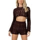thumbnail image 1 of Txlixc Traje de 2 piezas para mujeres con mangas tejidas con cuello redondo hueco Txlixc moda, 1 of 5