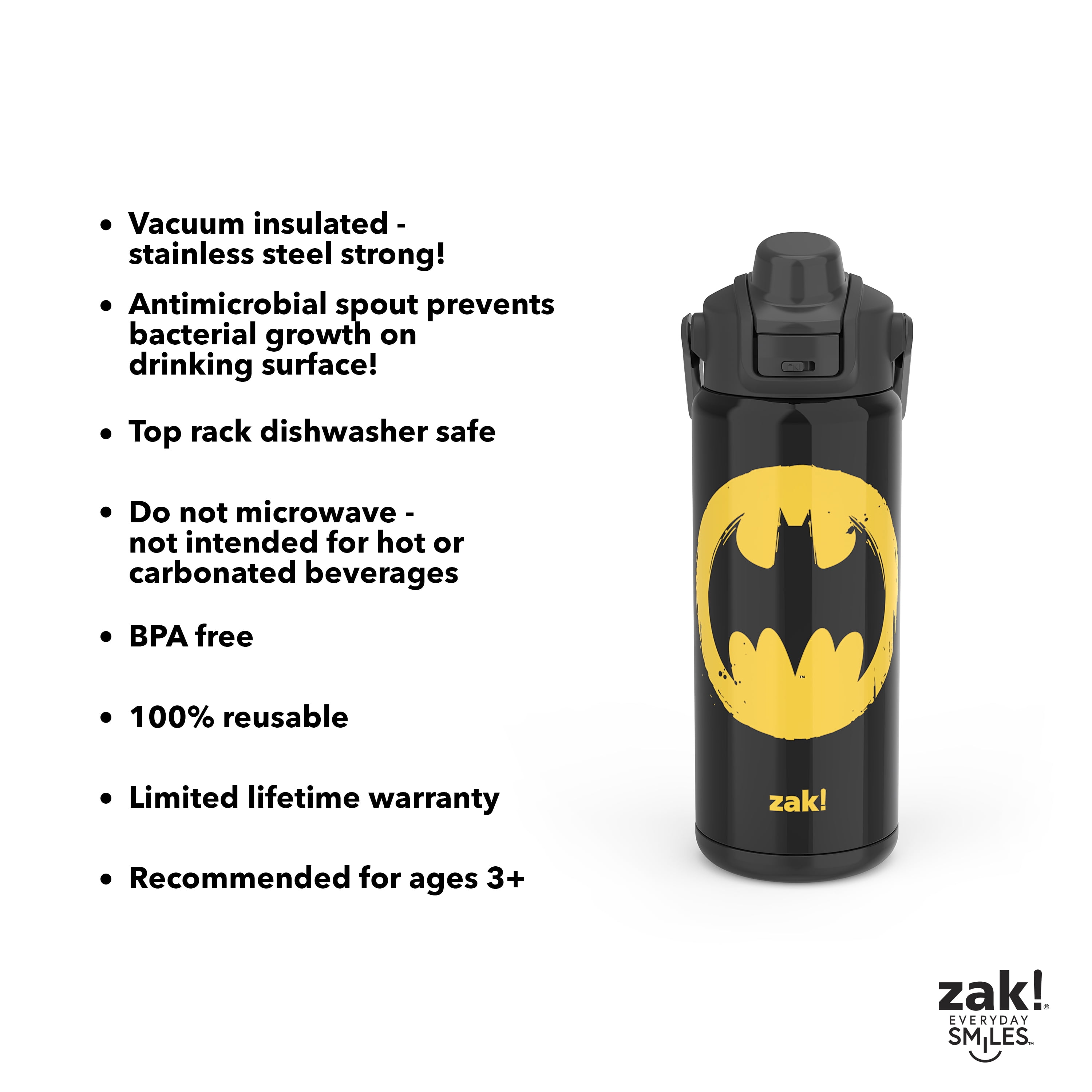 DC Comics Batman 19 Oz Stainless Steel Water Bottle - Zak Designs NWOT