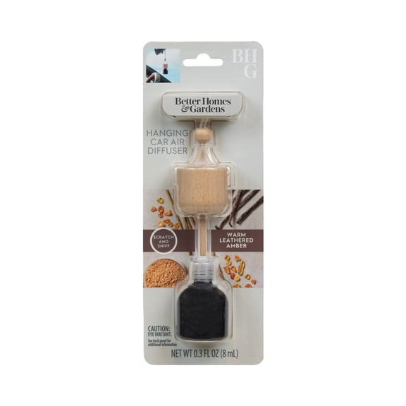 Better Homes & Gardens Warm Leather Amber Scented Hanging Car Diffuser, 0.3 fl (8 ml)