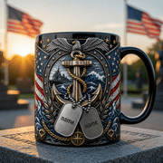 Navy Husband Gift Mug, Personalized Ceramic Coffee Mug with Custom Name Dog Tags