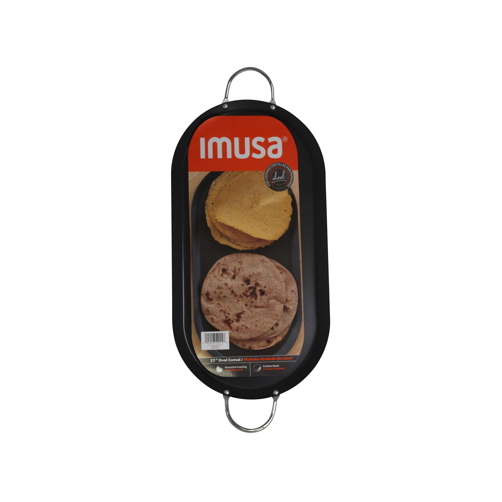 IMUSA 17in Carbon Steel Nonstick Oval Comal with Metal Handles, Black