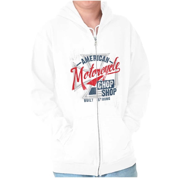American Motorcycle Biker Chop Shop Zip Up Hoodie Men's Women's Brisco Brands X