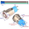 thumbnail image 5 of 2 Pack 12mm 12V 24V 3A Interrupteur à Bouton-Poussoir en Acier Inoxydable à Verrouillage Automatique avec Symbole de Puissance LED, Ouverture Normale Étanche avec Prise de Courant (Bleu+rouge, Tête en Haut), 5 of 5