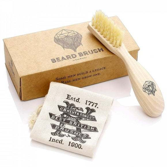 Kent BRD2 Brosse à Barbe en Poils de Sanglier pour Hommes - Coupe Spéciale les Poils de Sanglier Blancs Naturels pour une Mise en Forme et un Soin Impeccables, Poignée en Bois Ergonomique à Prise Type Pistolet, Barbe Sèche Ou Mouillée