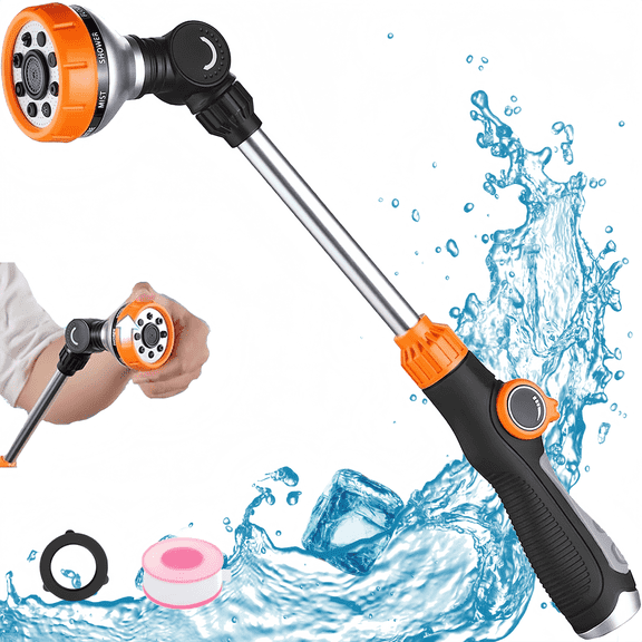 PENDALI Garden Hose Nozzle with 180 Degree Rotating Head Heavy Duty Metal Watering Wand 8 Spray Patterns Flow Control for Hanging Baskets Shrubs Lawn