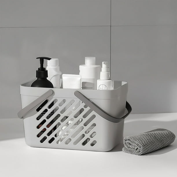 Cesta de plástico para baño con asas | Organizador de ducha con orificios de drenaje | Organizador azul para artículos de tocador y baños compartidos | 28 x 18 x 16,5 cm