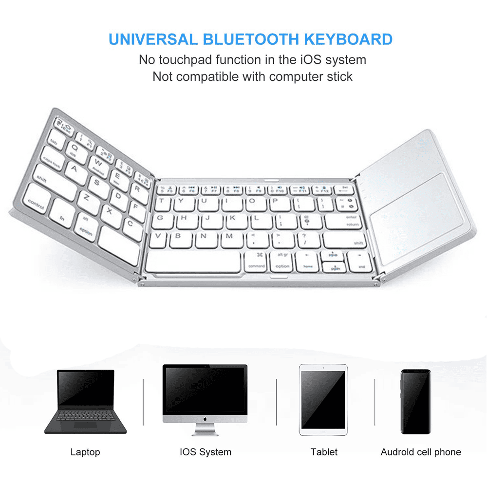 Folkeskole Oceanien positur Bluetooth Keyboard, Folding Keyboard with Sensitive Touchpad, Folding  Bluetooth Keyboard for Android, MacOS, Windows Tablets Smartphone Built in  Rechargeable Battery, Silver - Walmart.com