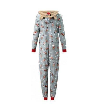 

Matching Family Christmas Pajamas Hooded Bodysuit One Piece Reindeer Jumpsuit Sleepwear for Women/Men/Kids