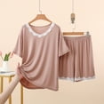 thumbnail image 2 of Thousandth Women's Fashionable Summer Loungewear Casual Comfortable Sleepwear Lace Short Sleeved T-Shirt with Elastic Waist and Lace Shorts Loose Home Clothes Pajamas Set, 2 of 6
