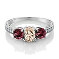thumbnail image 2 of Gem Stone King 1.97 Ct Oval Peach Morganite Red Rhodolite Garnet 925 Sterling Silver Moissanite Ring (Size 6), 2 of 4
