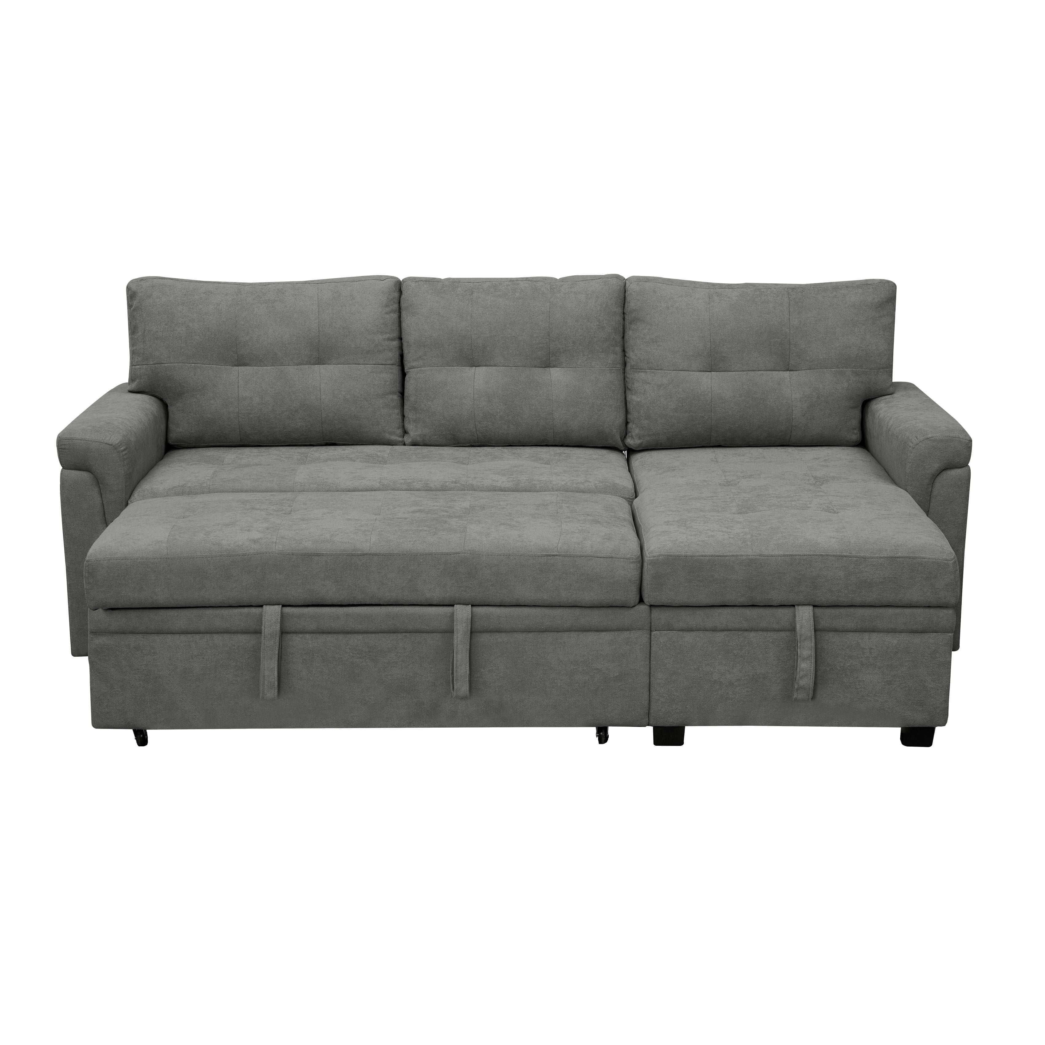 Laura Gray Velvet Sectional Sleeper Sofa Bed with Storage Chaise, Pull Out Couch