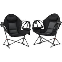 XgoodX Double Hammock Camping Chair, Folding Rocking Swing Chair with Adjustable Backrest, Cup Holder, Headrest, and Padded Seat, Portable Outdoor Chair for Lawn, Backyard, Travel, or Concerts,Black