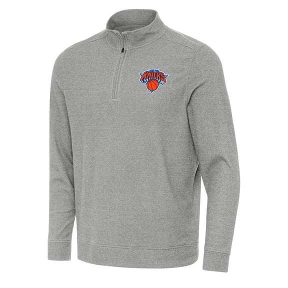 Men's Antigua Heather Gray New York Knicks Subtle Quarter-Zip Sweatshirt