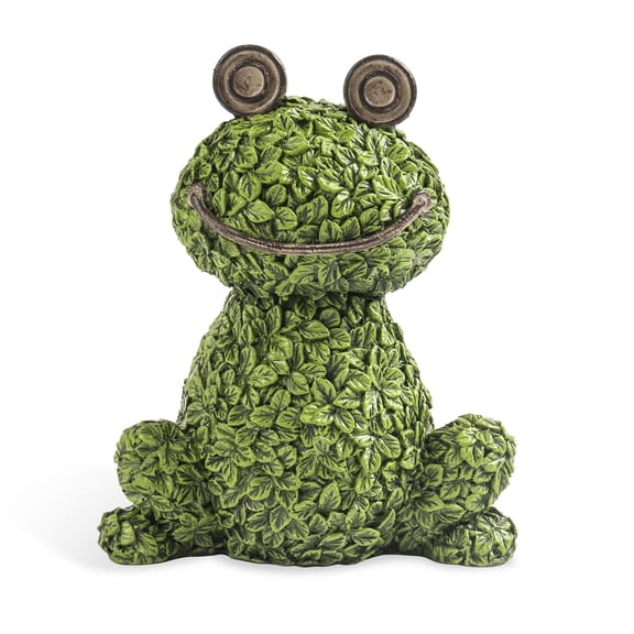 Green Leaves Frog Figurine for Plant Pot, 5.3" Resin Fairy Frog Garden Decor Small Statue, Spring Outdoor Yard Patio Lawn Indoor Table Shelf Office Desk Home Decorations, Gifts for Women