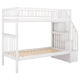 thumbnail image 5 of Twin over Twin Bunk Bed with Trundle Bed and 4 Storage Shelves, Wooden Frame Bed with Stairway and Safety Fence,Can be Split Into Two Separate Beds, White, 5 of 9