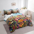 thumbnail image 3 of Feelyou Rustic Groovy Flower Bedding Comforter Set 7 Pieces, Western Floral Plant Full Bedding Set, Retro Oil Printing Reversible Fitted Sheet Flat Sheet, Ultra Soft Bedroom Decor, 3 of 7