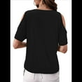 thumbnail image 3 of Blusas con Hombros Descubiertos para Mujer, Grandes, Cuello en V, Corta, Ropa de Verano, Túnicas Abotonadas, Negras, Talla 4XL, 3 of 7