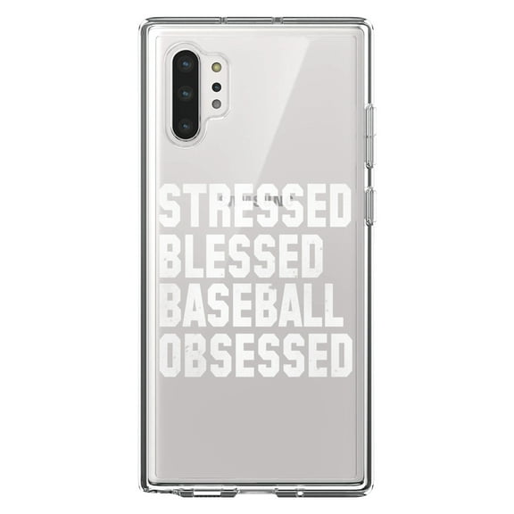 DistinctInk Clear Shockproof Hybrid Case for Galaxy Note 10 PLUS (6.8" Screen) - TPU Bumper Acrylic Back Tempered Glass Screen Protector - Stressed Blessed Baseball Obsessed