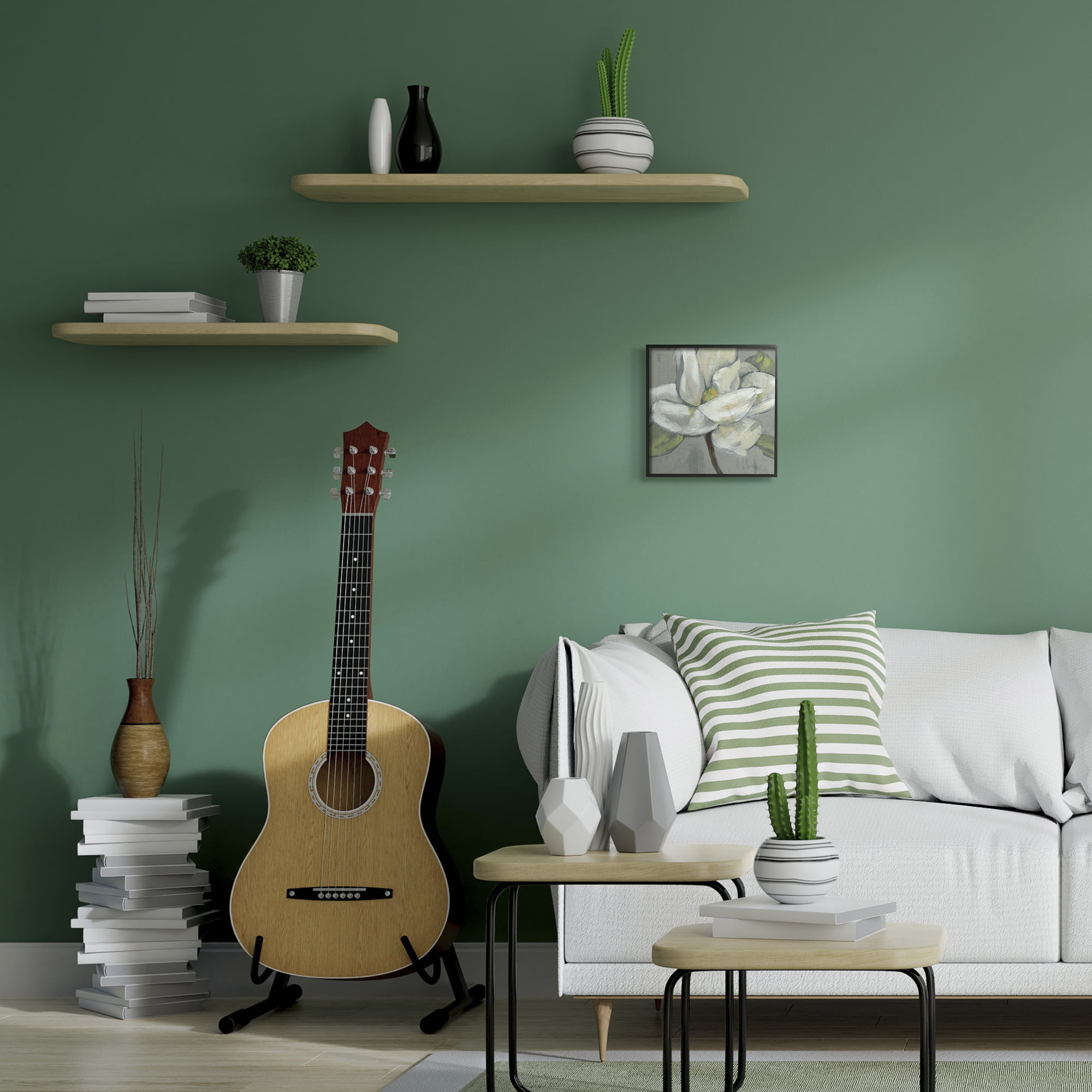 Stupell Industries Flower Petals Gray Green Painting Framed Wall Art by Jennifer Goldberger