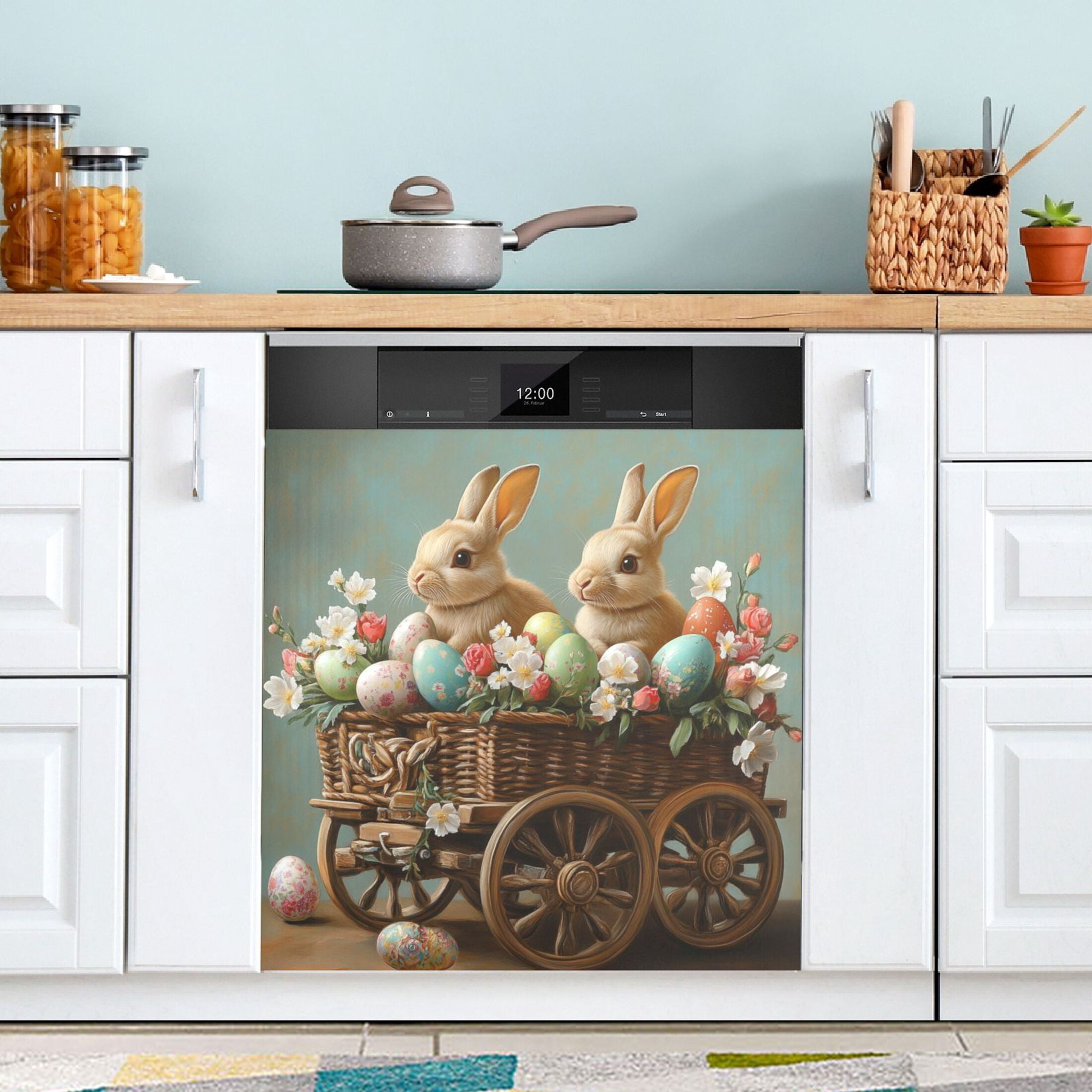 Dishwasher Magnetic Sticker 23x26 Inch Refrigerator Magnetic Sticker Washing Machine Magnetic Sticker Kitchen Panel Magnetic Sticker Home Decor Easter Wagon Bunny