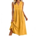 thumbnail image 4 of gakvbuo Summer Tank Dresses For Women Casual V-Neck Pockets A-Line T-Shirt Dress Solid Sleeveless Sundresses Plus Size Maxi Dress, 4 of 5