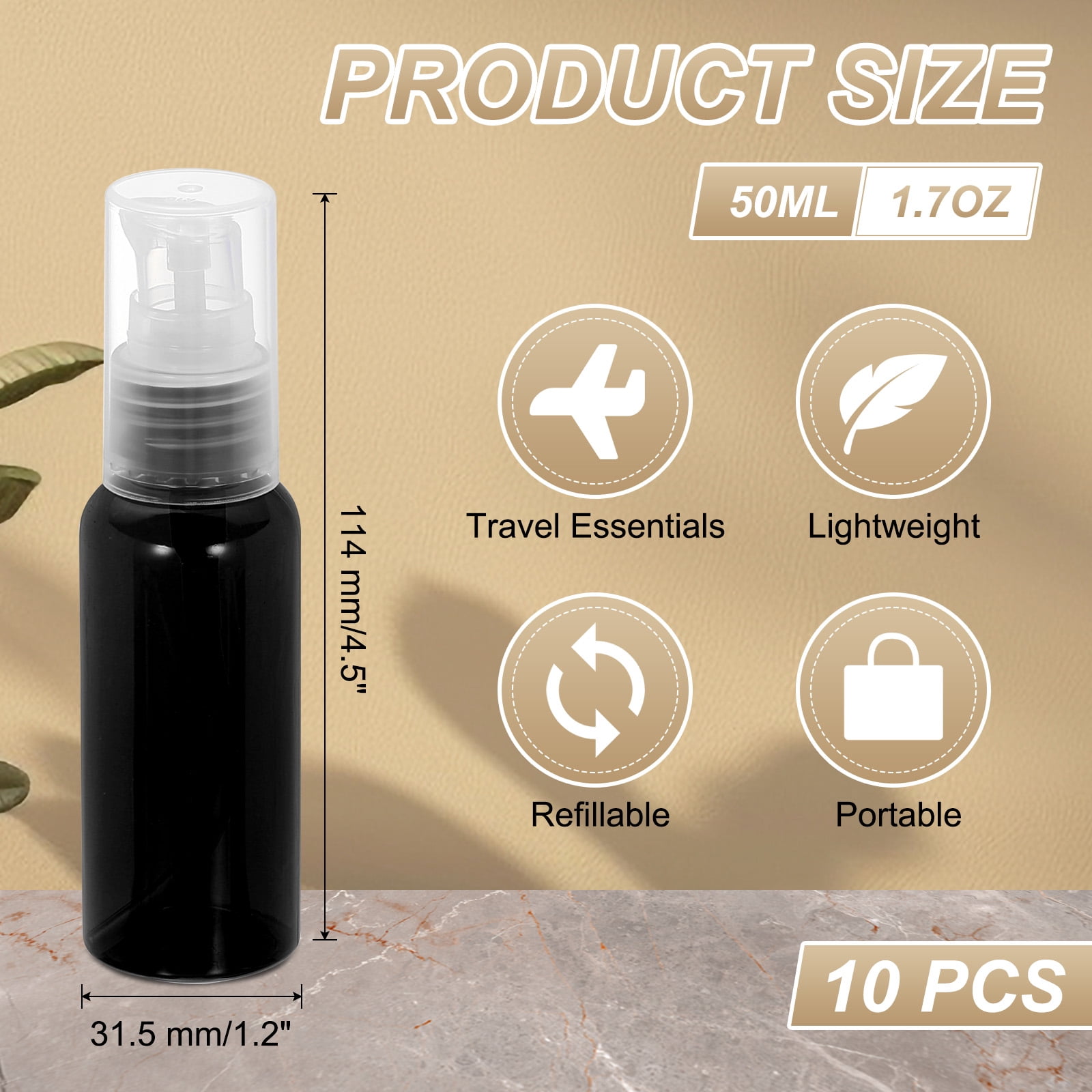 Uxcell 10Pcs Travel Pump Bottle, Empty Plastic Pump Bottle Dispenser, 1.7oz Clear Black