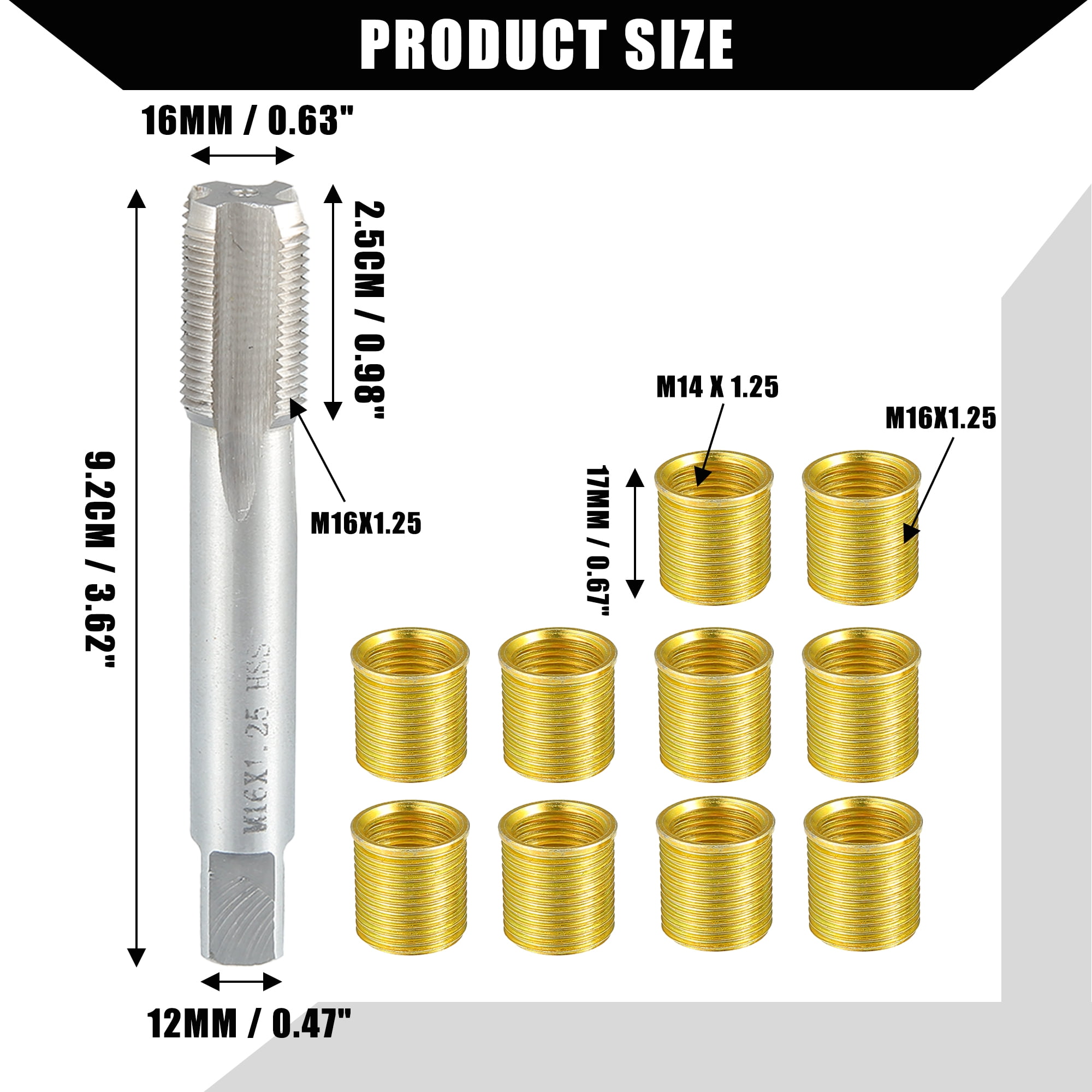 Unique Bargains Universal Spark Plug Thread Repair Tools M14x1.25 Inserts M16x1.25 Tap Set