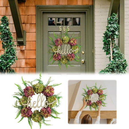 

Hello Wood Garland Door Hanging Hydrangea Rattan Ring Window Decorations