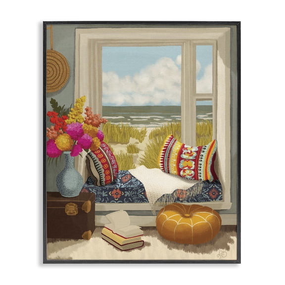 Stupell Industries Eclectic Coastal Vacation Window Seat Black Framed Giclee Art, 11 x 14, by Lisa R Dumm