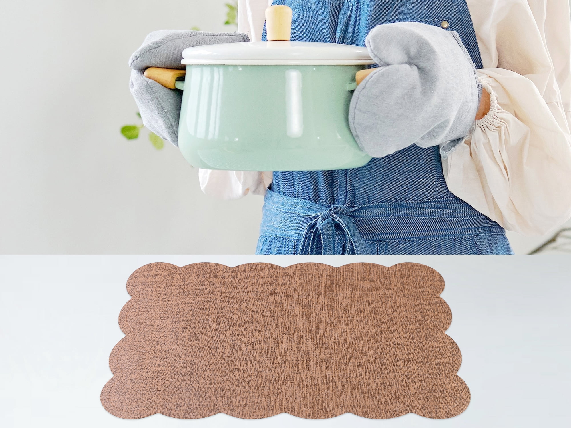 Unique Bargains Set of 6 Ruffle Placemats for Kitchen Dining Table Decor Dark Curry