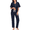 Navy Blue, variant on EA'S SECRET 100% Cotton Pajamas for Women Set Short Sleeve and Long Pants Pj Sets Woman Button Down Sleepwear with Pockets(Grey,L)