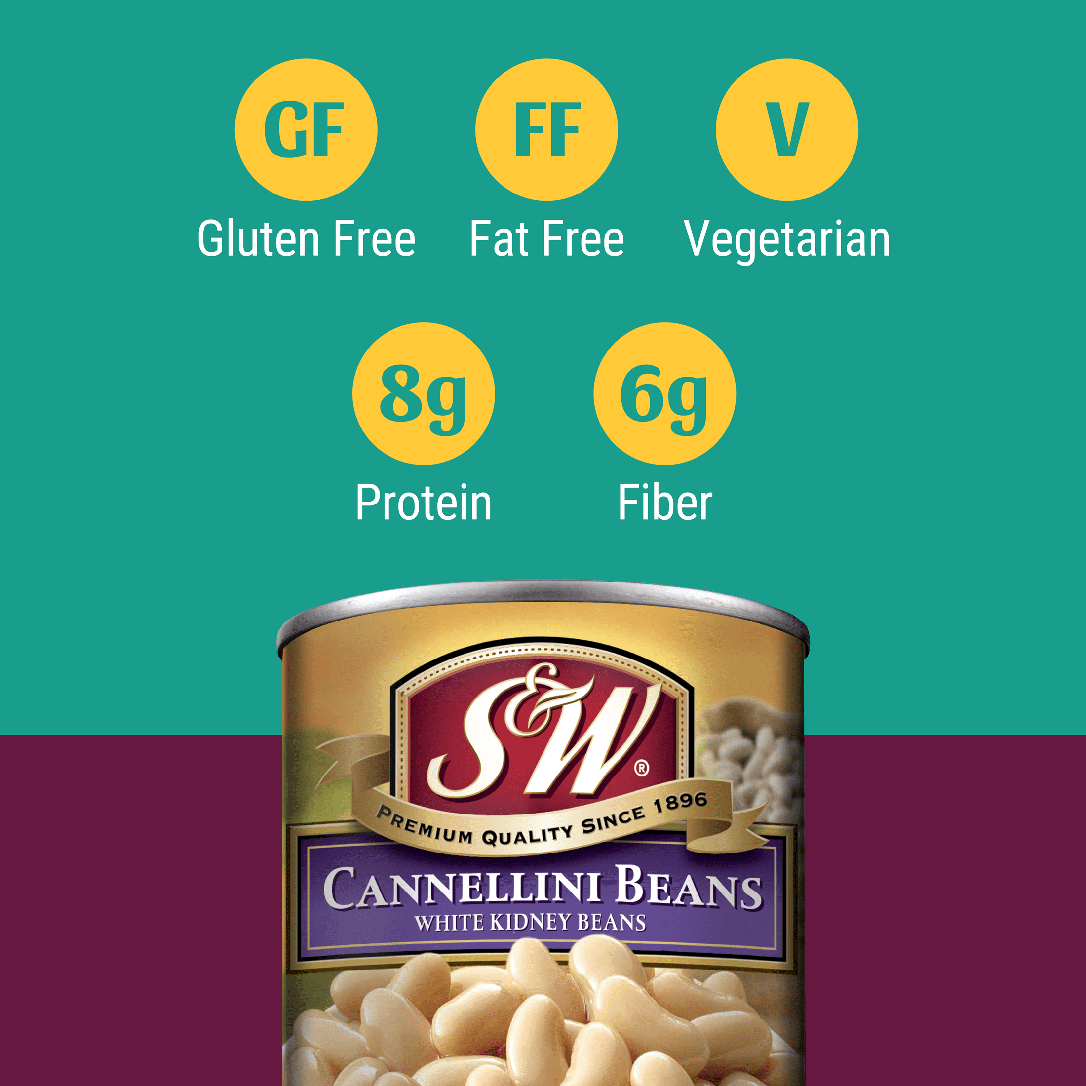 (6 pack) S&W Cannellini Beans - White Kidney Beans - 15.5 oz. Can